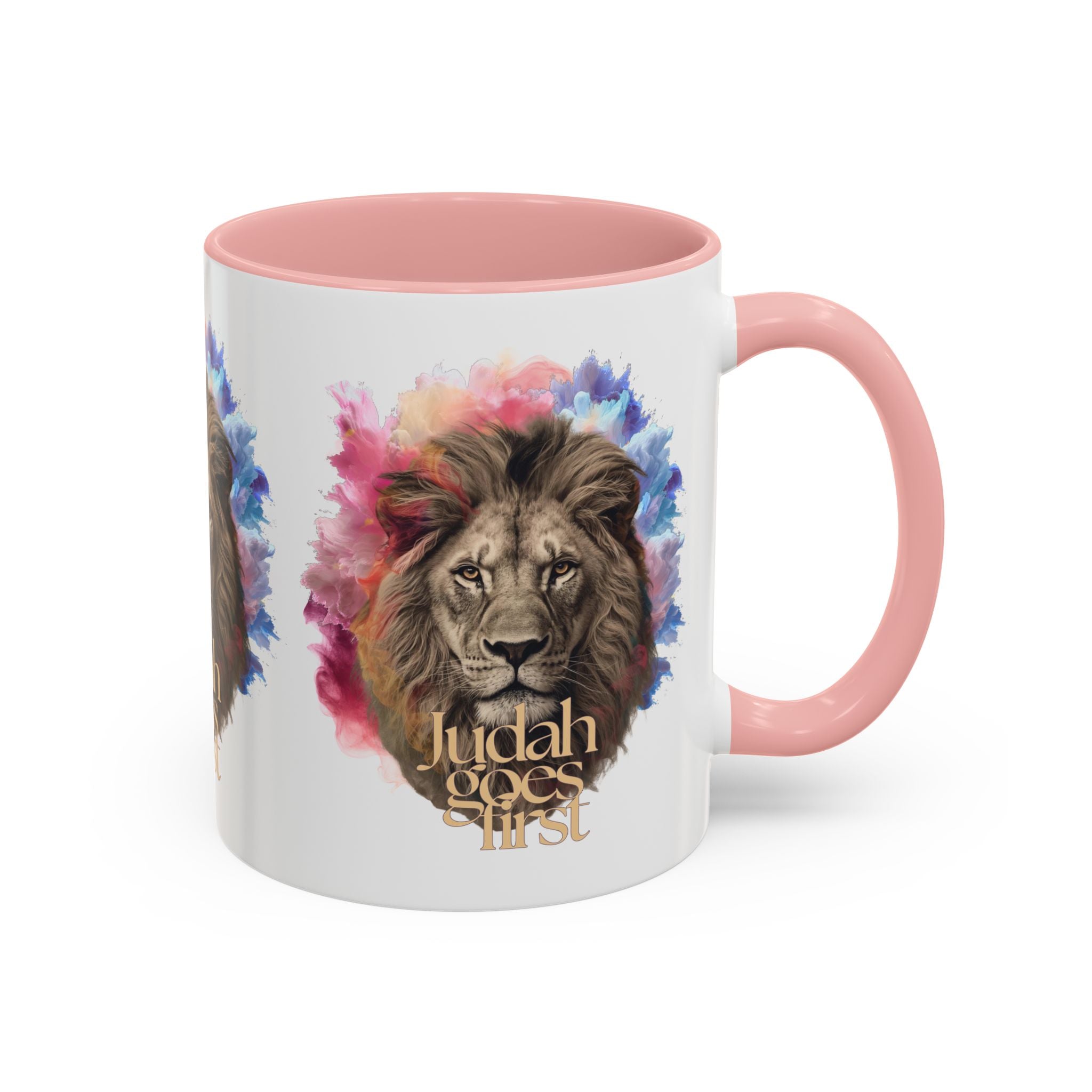 Judah Goes First Lion Coffee Mug — Colorful Christian Faith Accent Mug (11/15 oz)