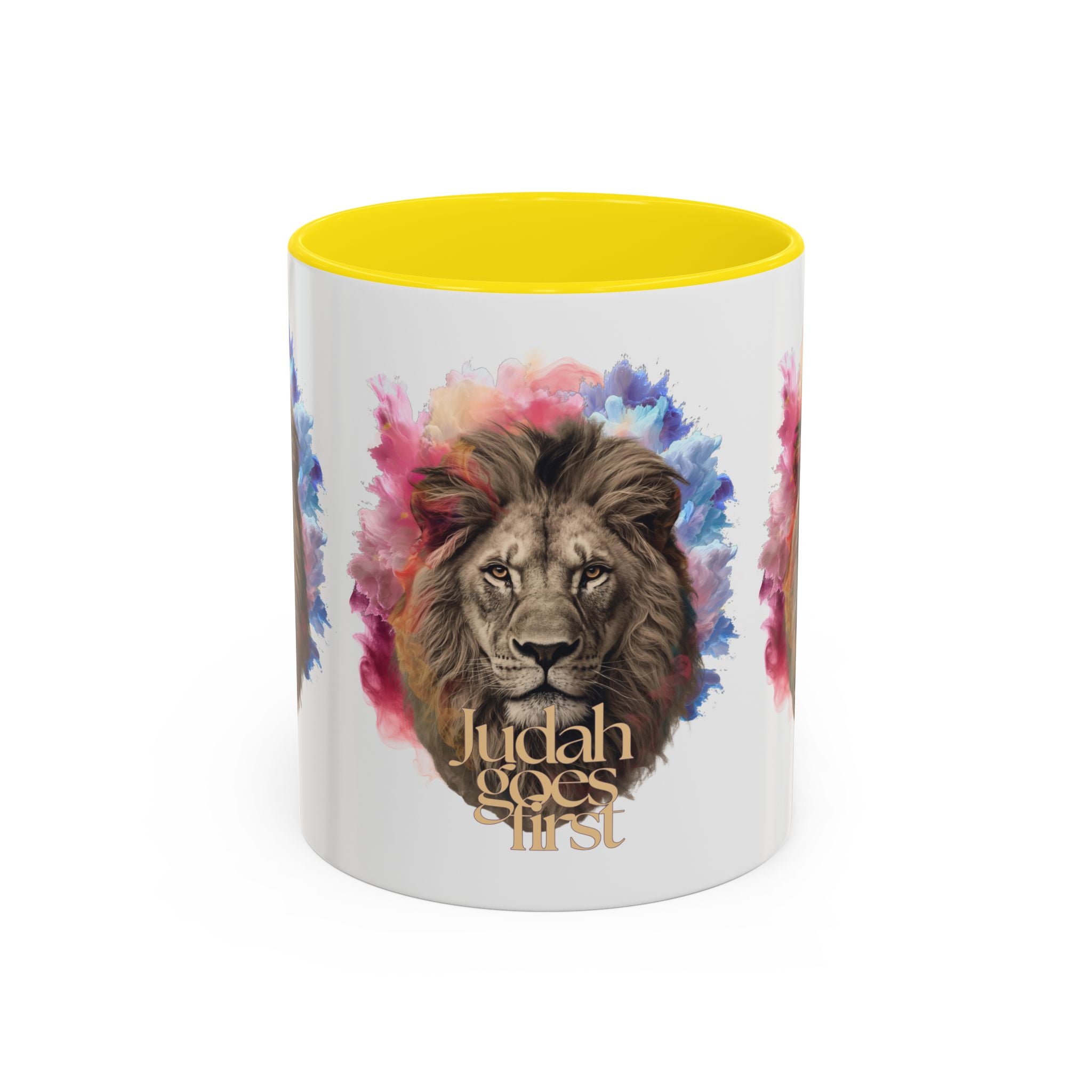 Judah Goes First Lion Coffee Mug — Colorful Christian Faith Accent Mug (11/15 oz)
