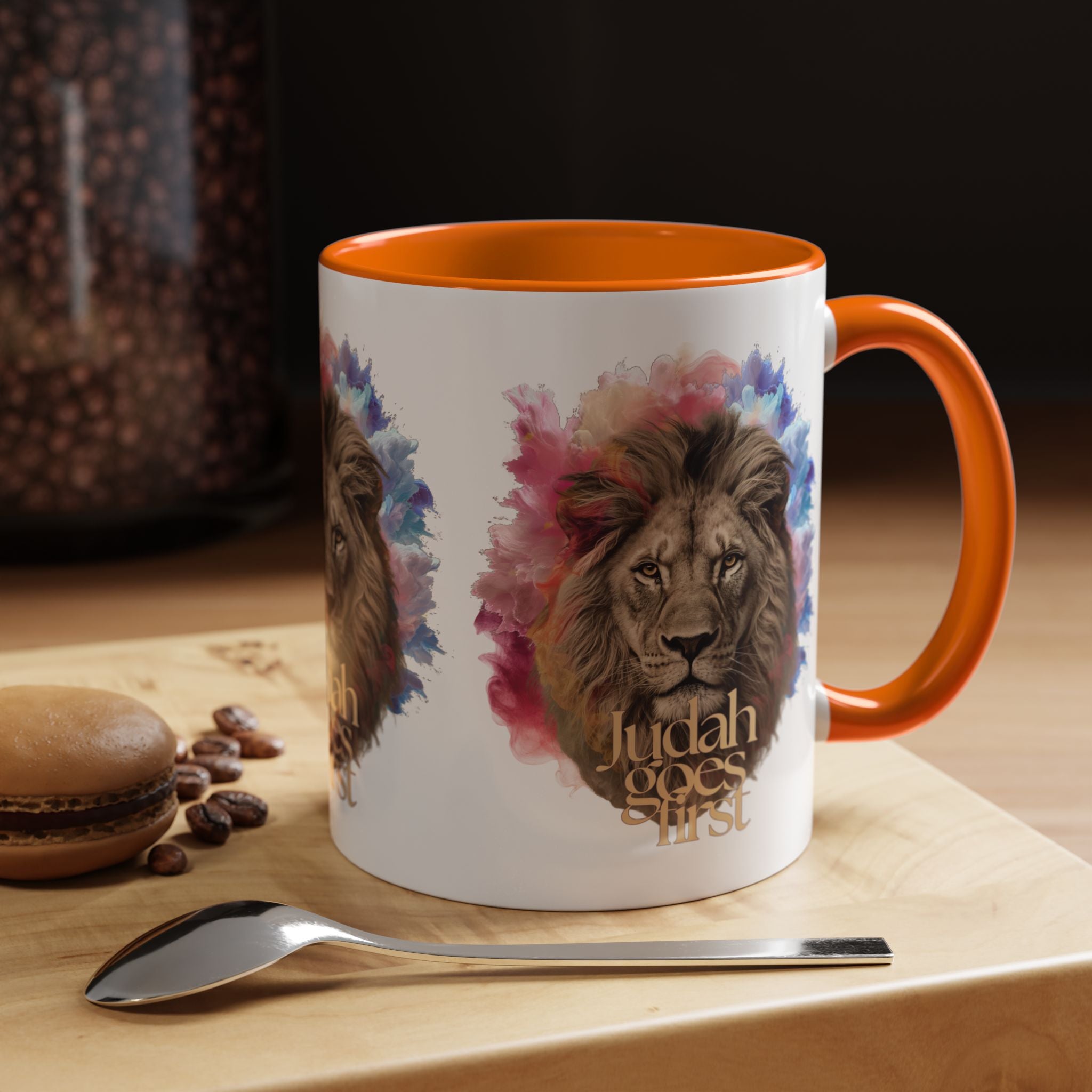 Judah Goes First Lion Coffee Mug — Colorful Christian Faith Accent Mug (11/15 oz)