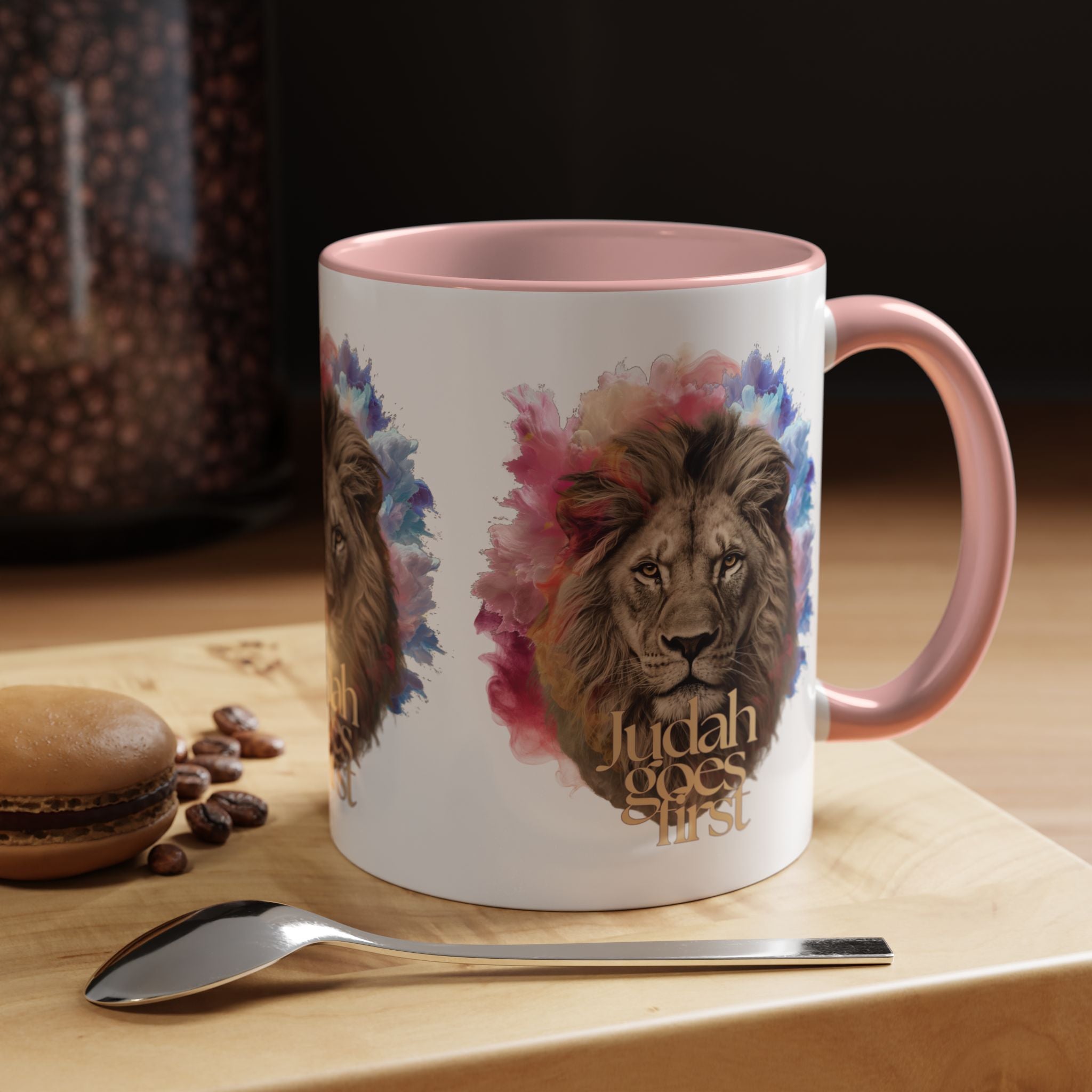 Judah Goes First Lion Coffee Mug — Colorful Christian Faith Accent Mug (11/15 oz)