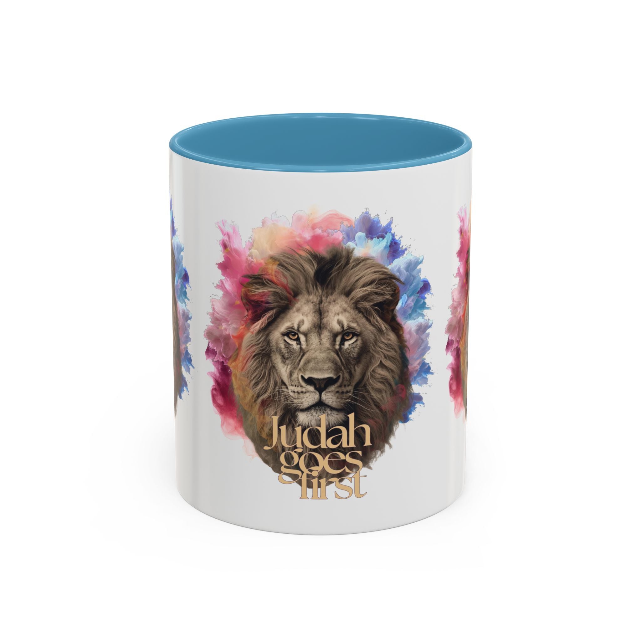 Judah Goes First Lion Coffee Mug — Colorful Christian Faith Accent Mug (11/15 oz)