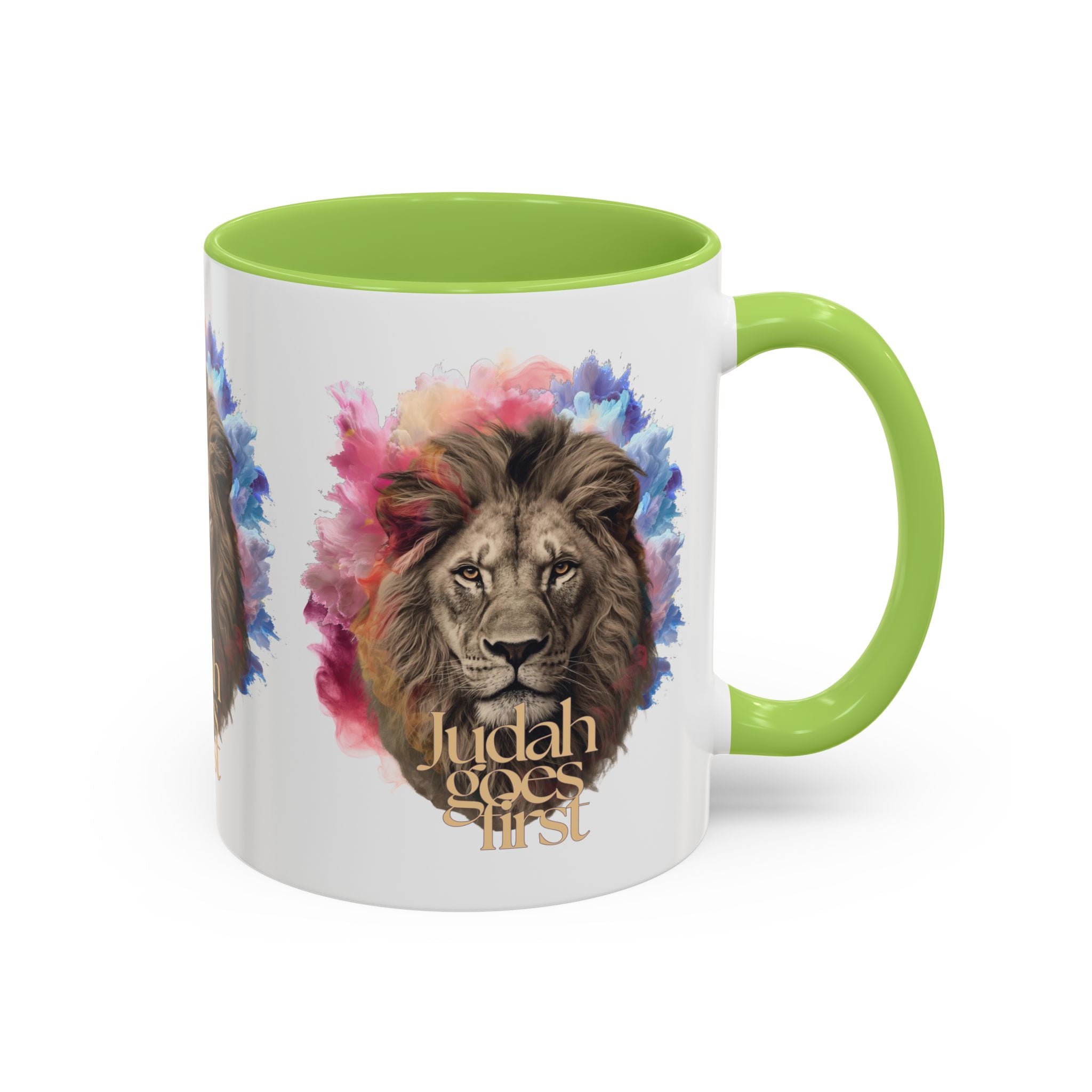 Judah Goes First Lion Coffee Mug — Colorful Christian Faith Accent Mug (11/15 oz)