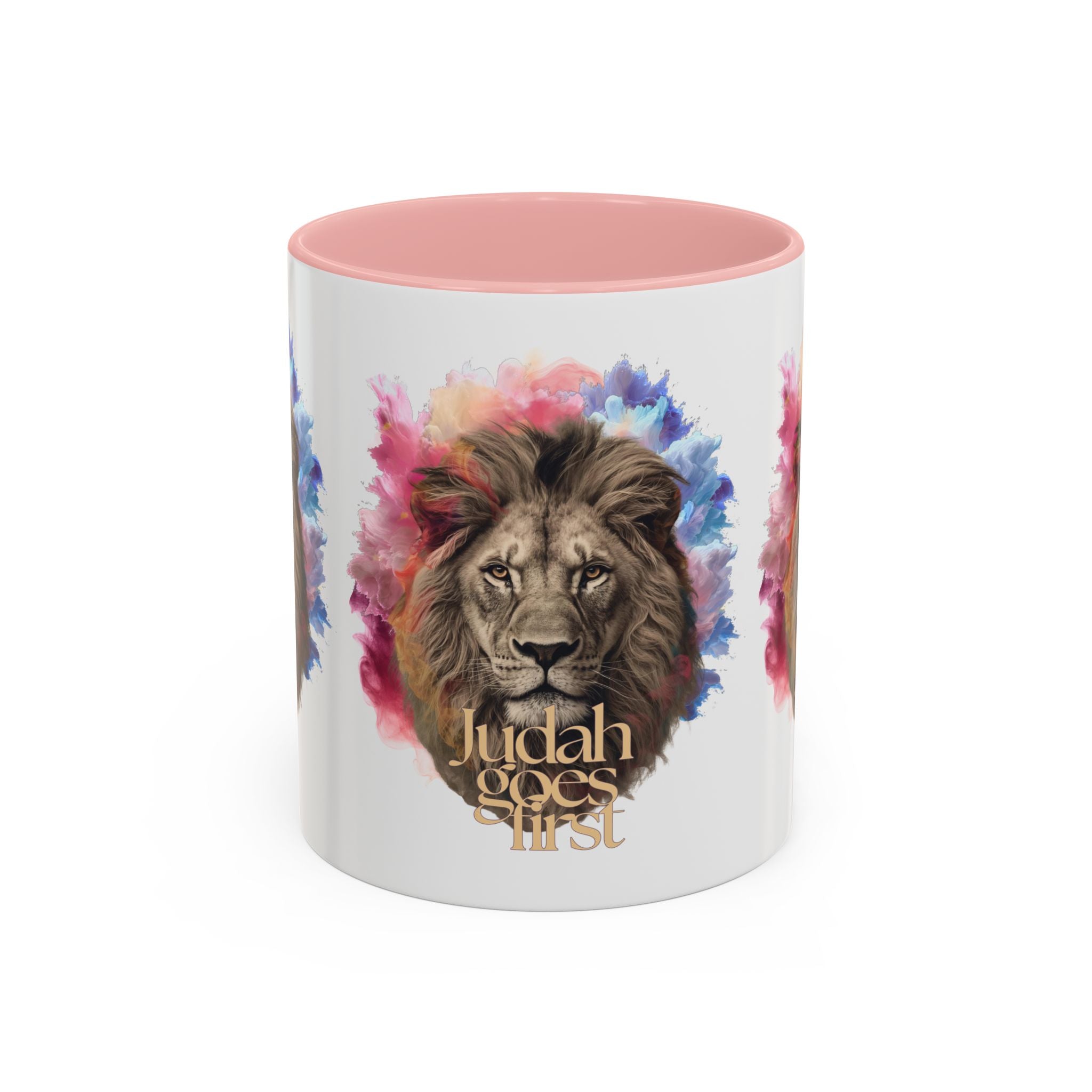 Judah Goes First Lion Coffee Mug — Colorful Christian Faith Accent Mug (11/15 oz)