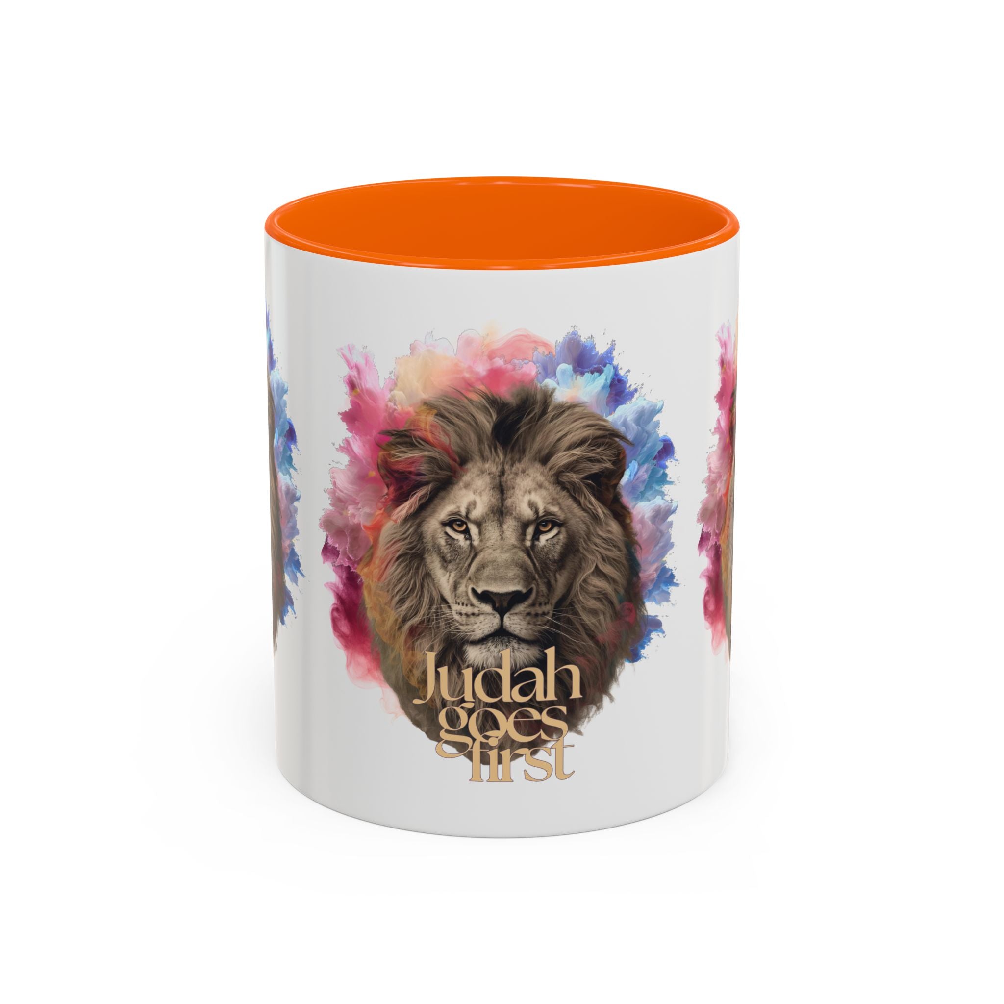 Judah Goes First Lion Coffee Mug — Colorful Christian Faith Accent Mug (11/15 oz)