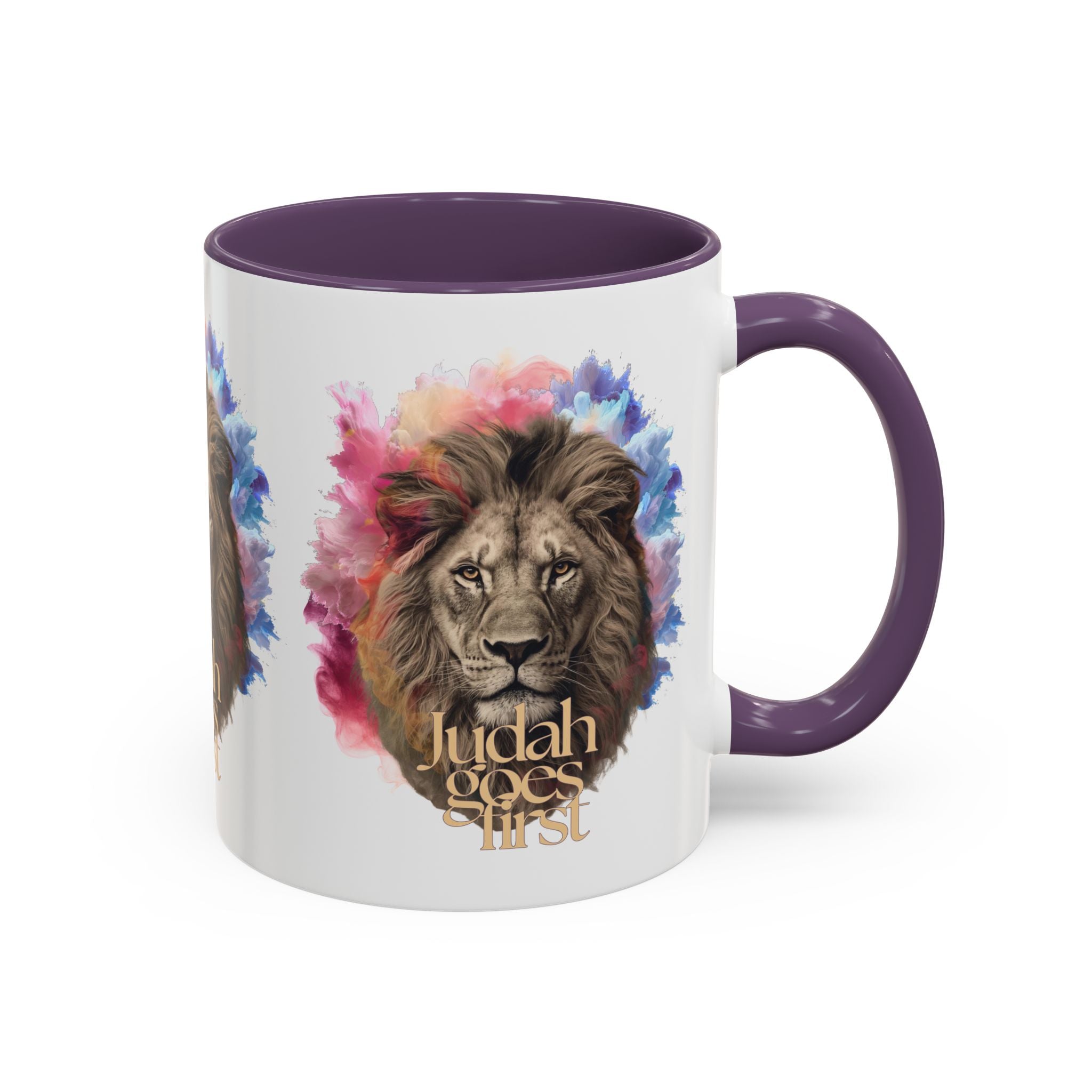 Judah Goes First Lion Coffee Mug — Colorful Christian Faith Accent Mug (11/15 oz)