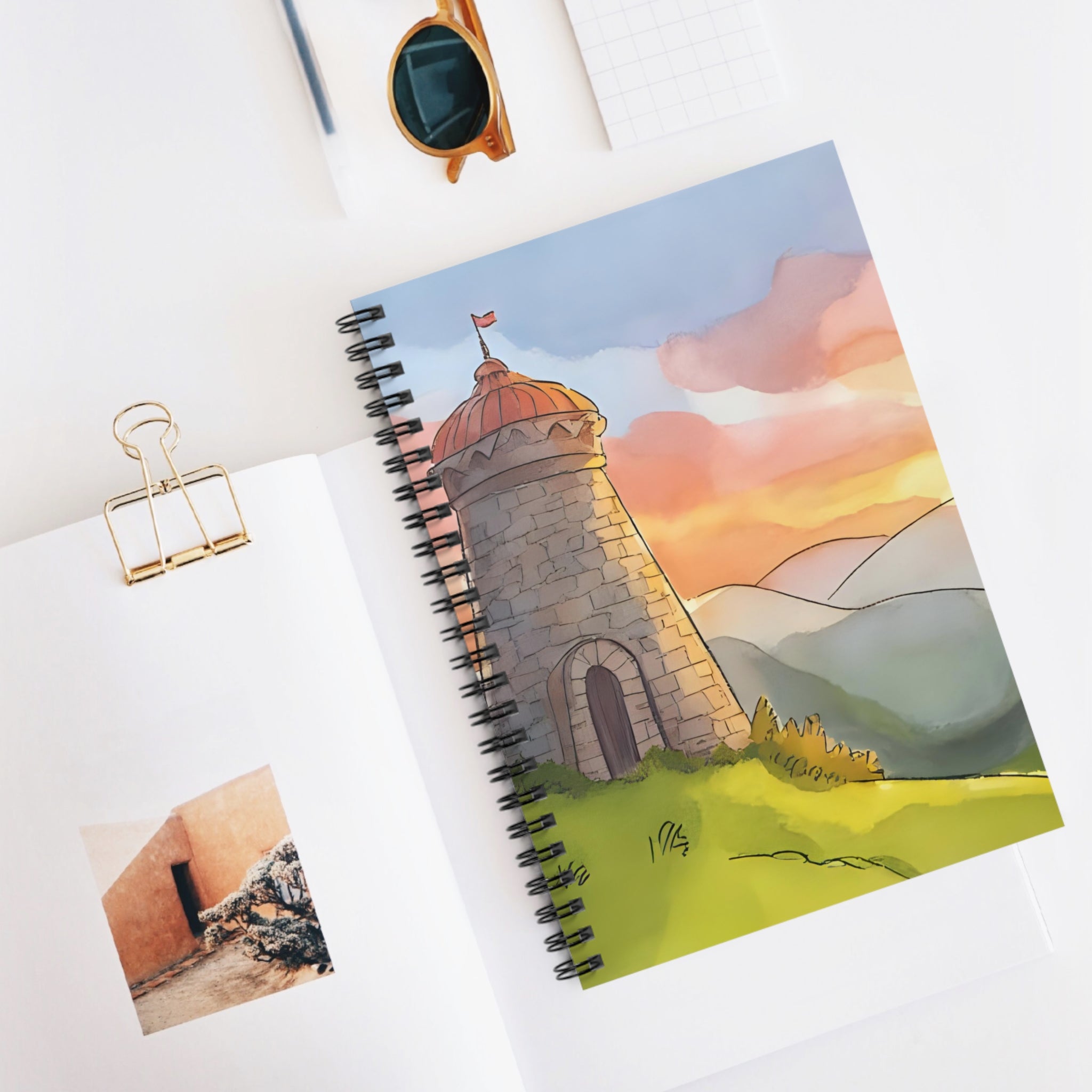 Spiral Notebook Sunset Tower  — Ruled Journal for Sketching & Notes