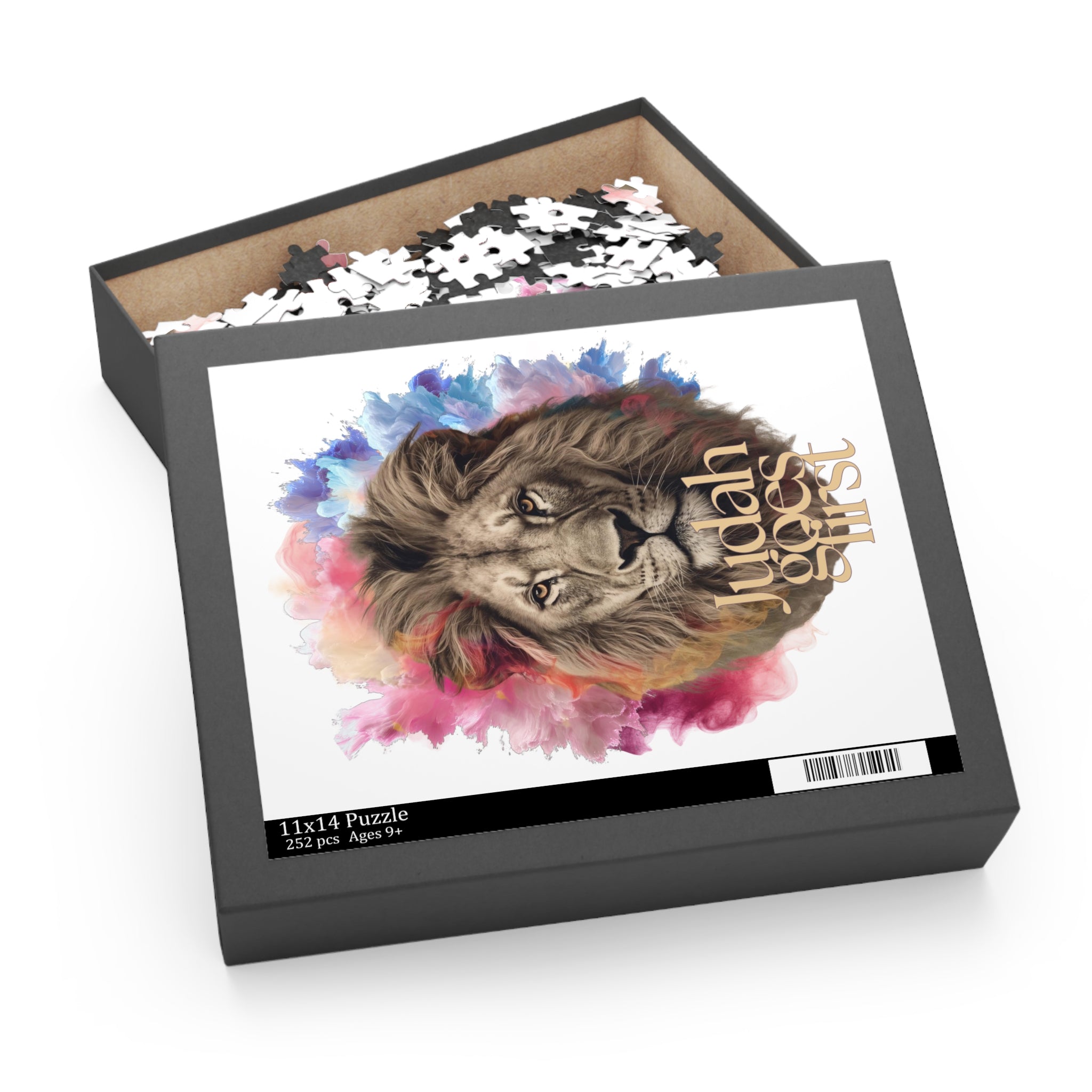 Lion Portrait Puzzle — "Judah Goes First" Inspirational Art Jigsaw (120/252/500 pcs)