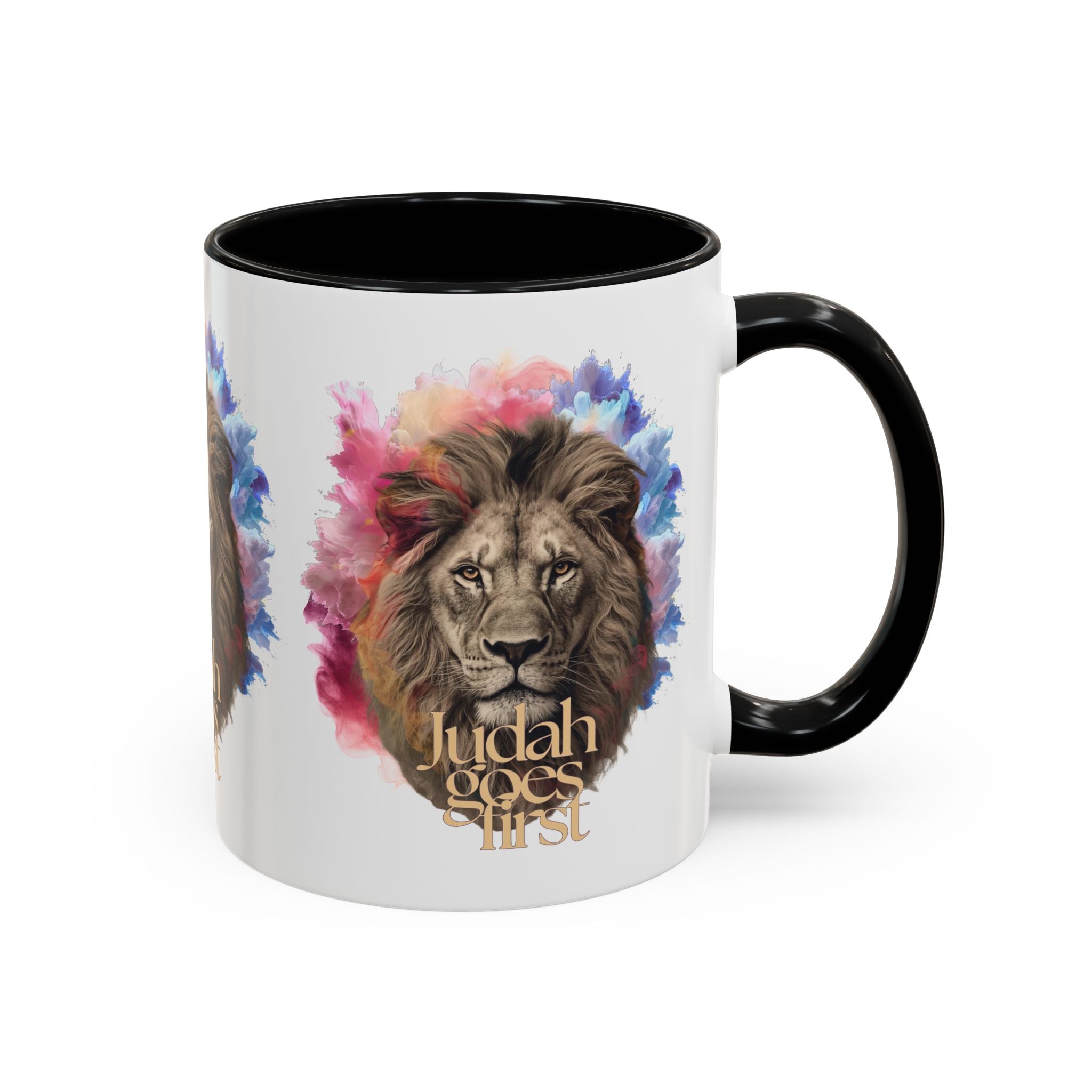 Judah Goes First Lion Coffee Mug — Colorful Christian Faith Accent Mug (11/15 oz)