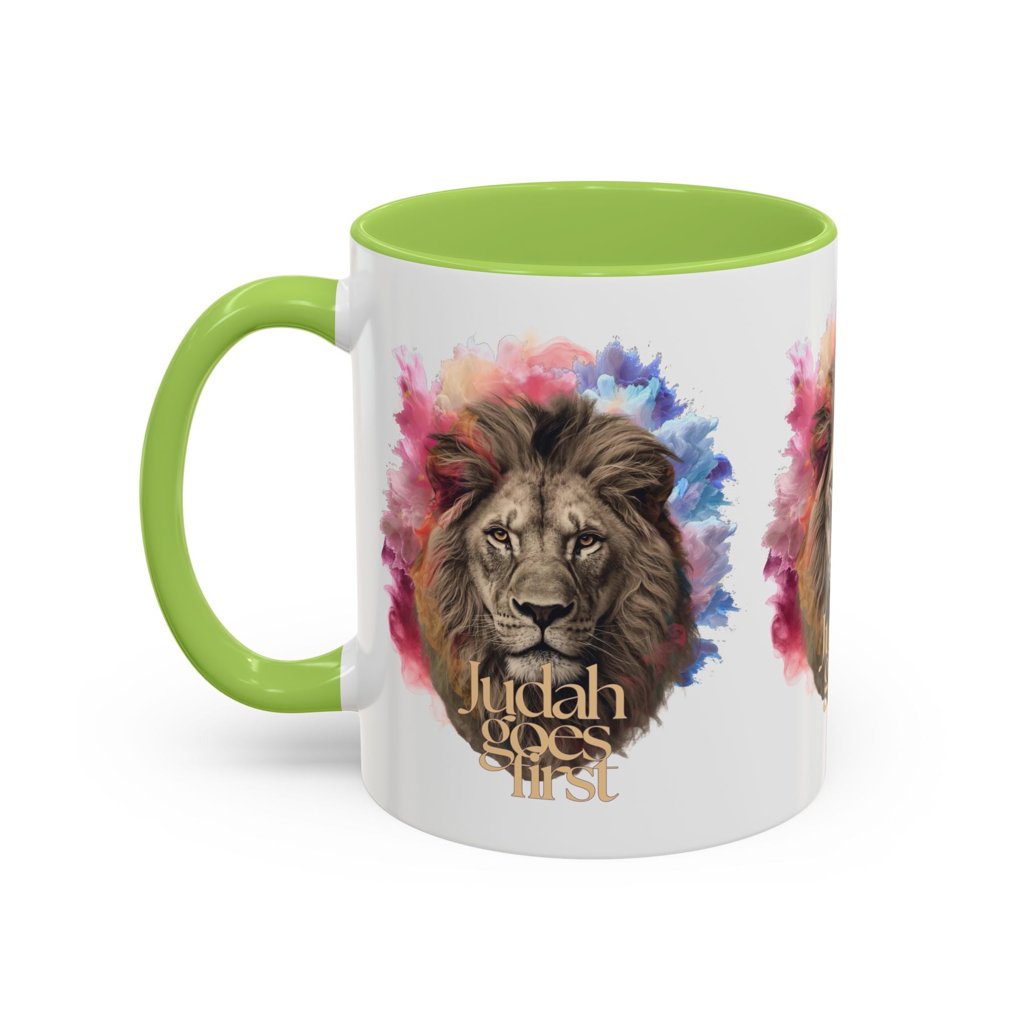 Judah Goes First Lion Coffee Mug — Colorful Christian Faith Accent Mug (11/15 oz)