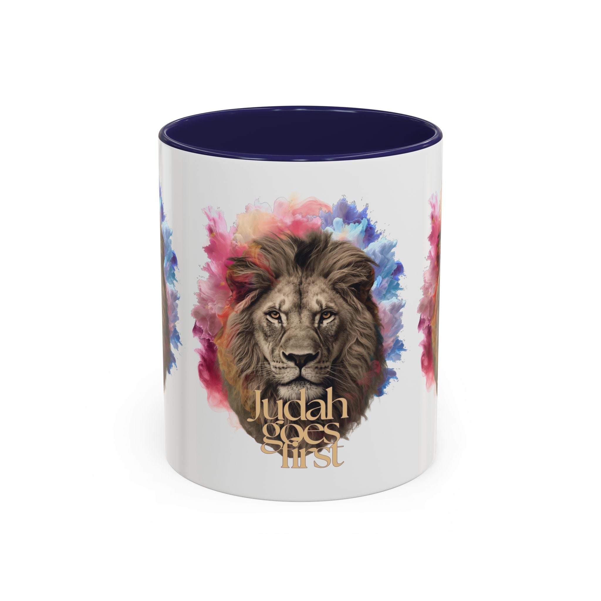 Judah Goes First Lion Coffee Mug — Colorful Christian Faith Accent Mug (11/15 oz)