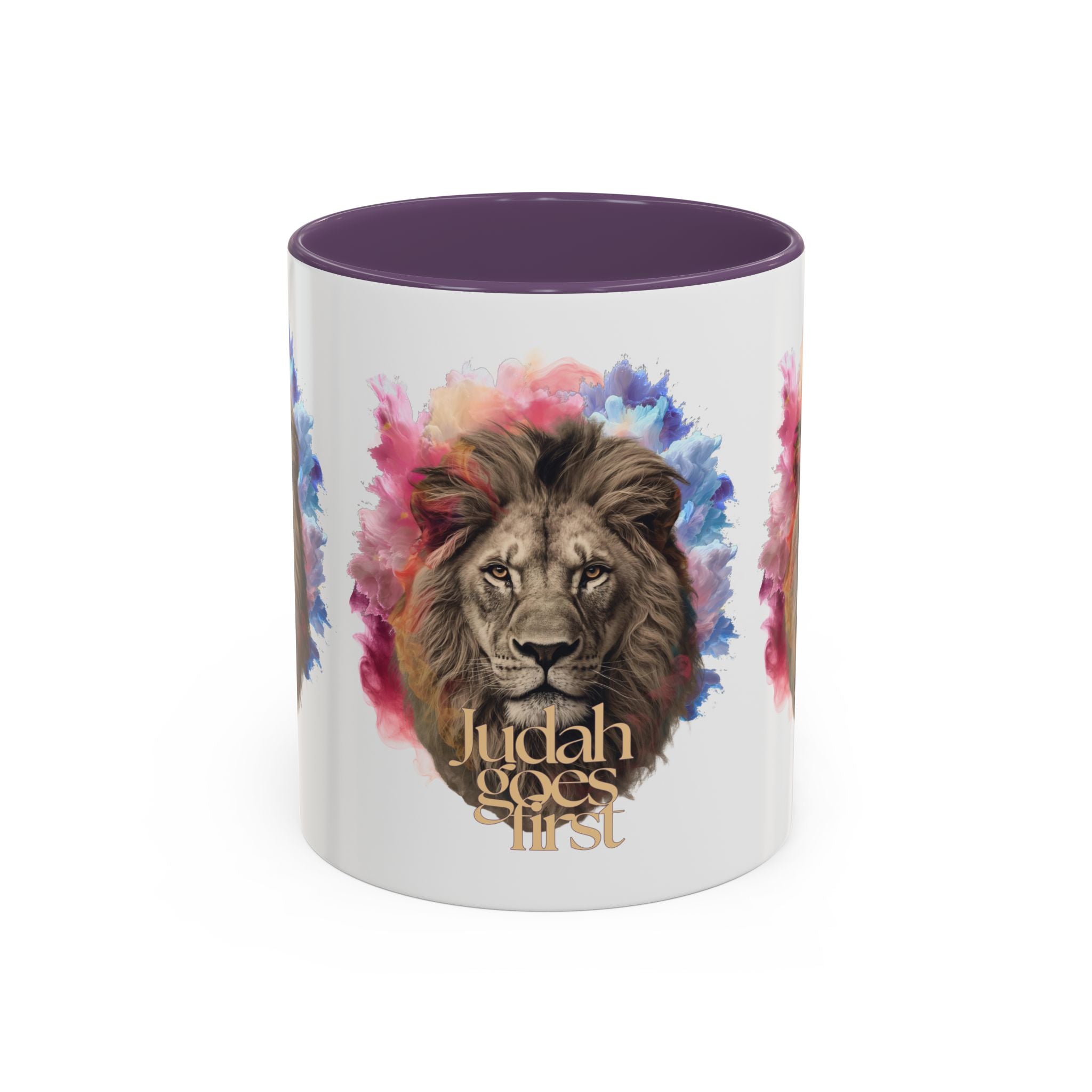 Judah Goes First Lion Coffee Mug — Colorful Christian Faith Accent Mug (11/15 oz)