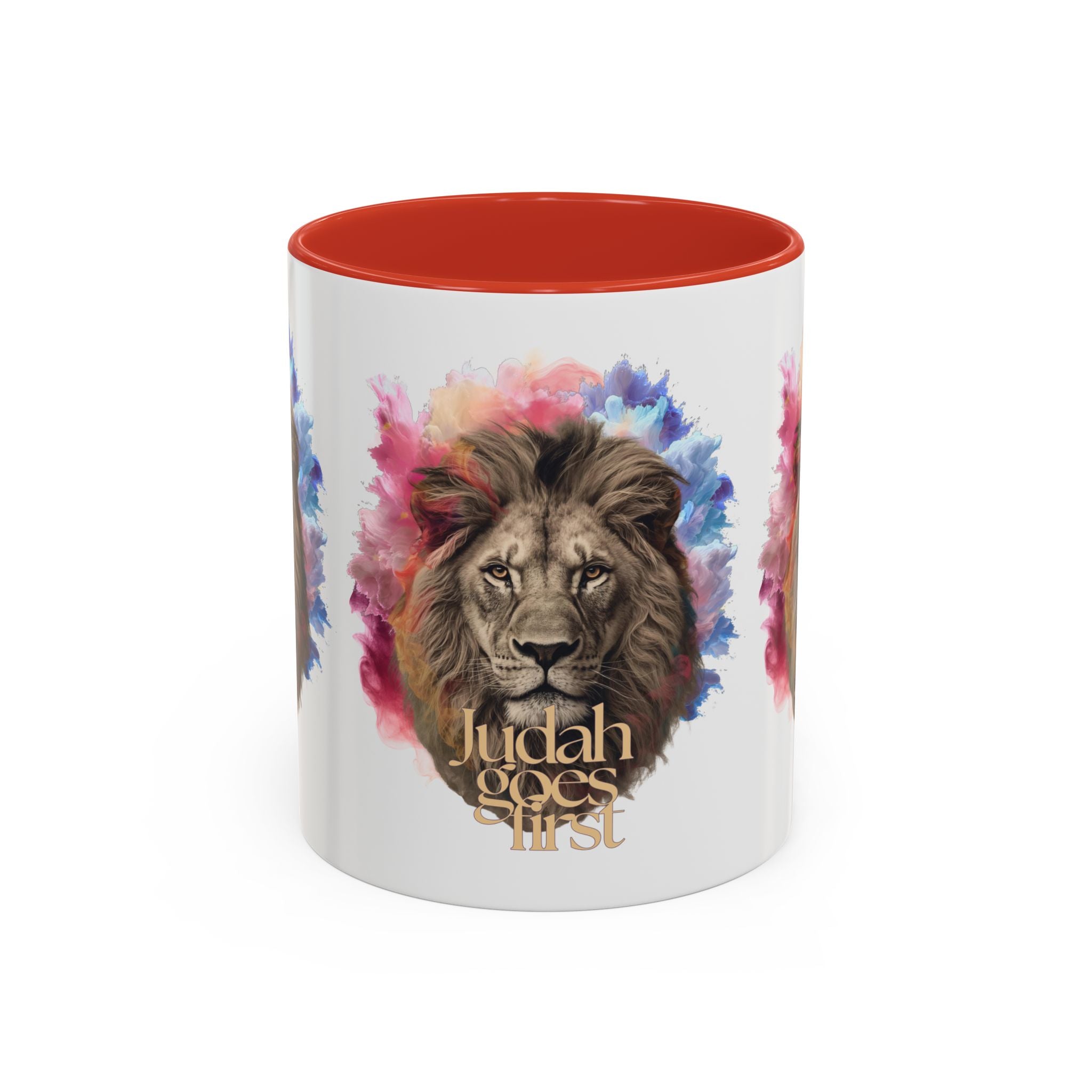 Judah Goes First Lion Coffee Mug — Colorful Christian Faith Accent Mug (11/15 oz)