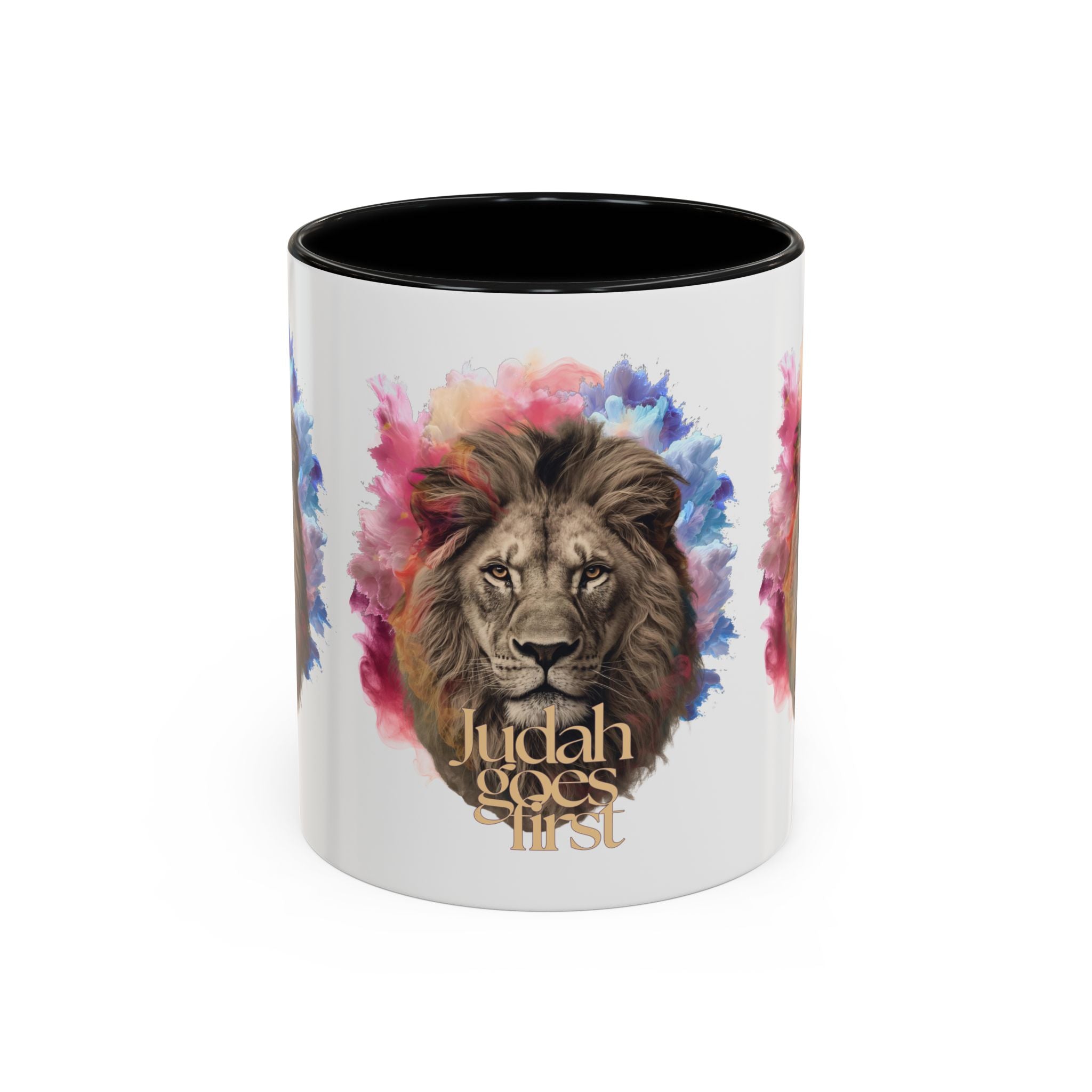 Judah Goes First Lion Coffee Mug — Colorful Christian Faith Accent Mug (11/15 oz)