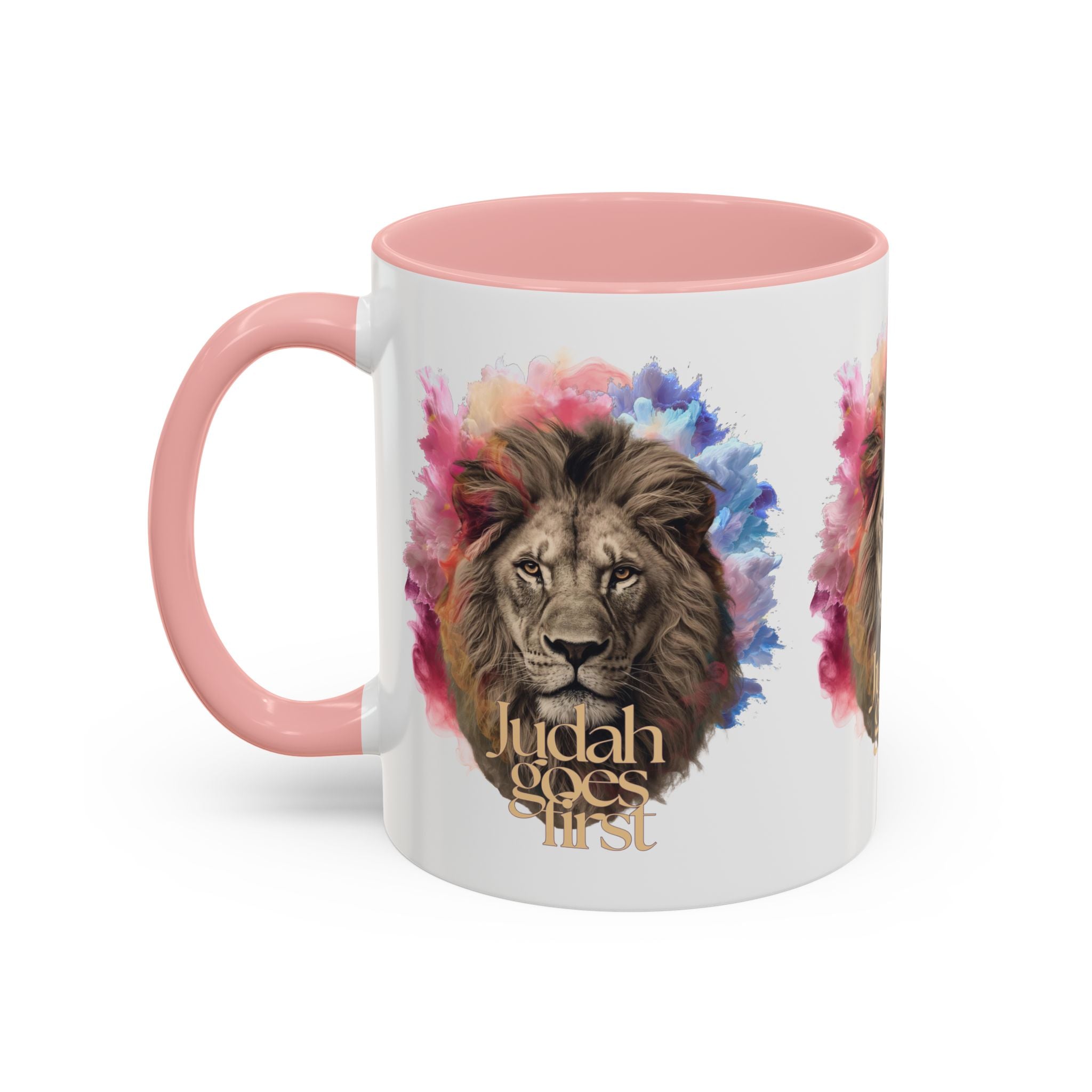 Judah Goes First Lion Coffee Mug — Colorful Christian Faith Accent Mug (11/15 oz)