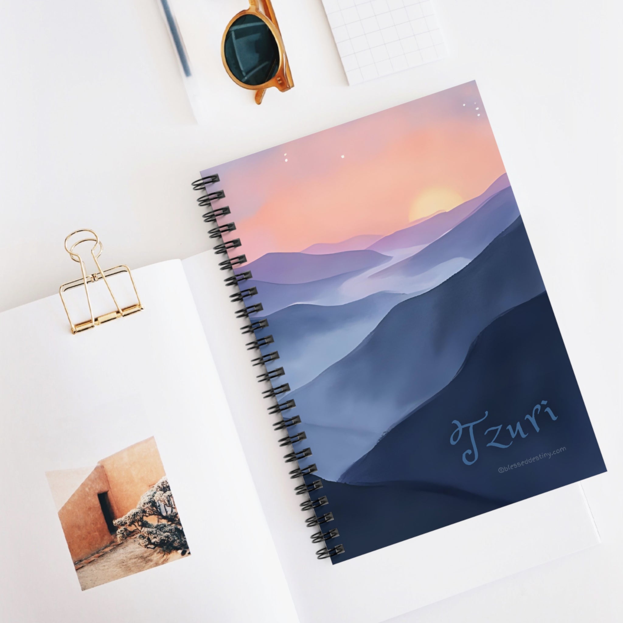 Spiral Notebook Sunset Mountain  — Ruled Journal 'Tzuri' - Names of God Collection