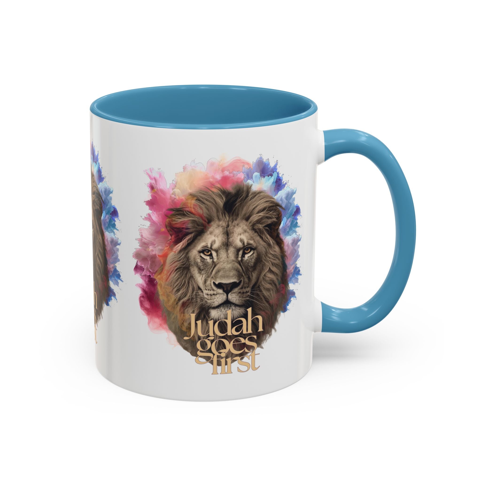 Judah Goes First Lion Coffee Mug — Colorful Christian Faith Accent Mug (11/15 oz)