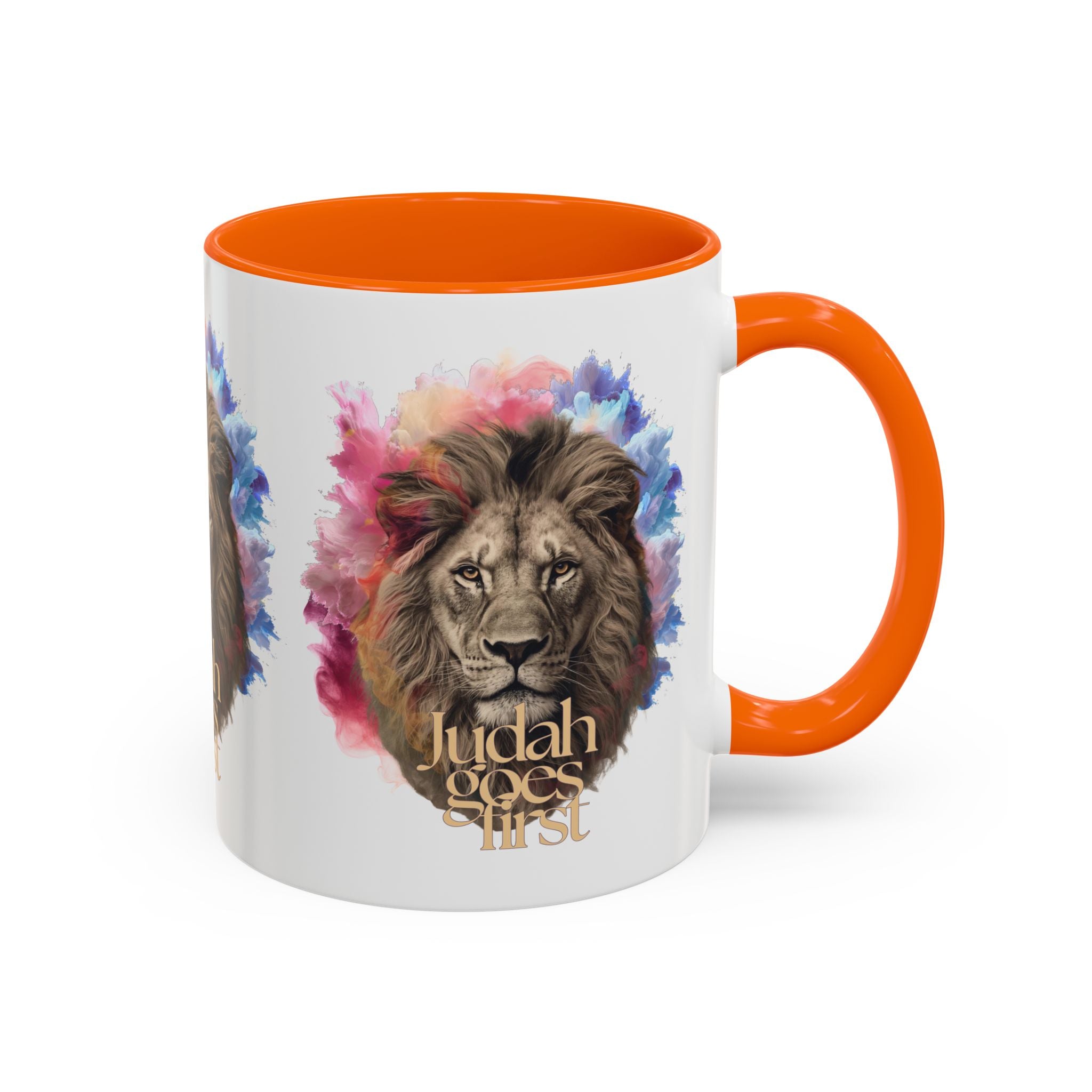 Judah Goes First Lion Coffee Mug — Colorful Christian Faith Accent Mug (11/15 oz)