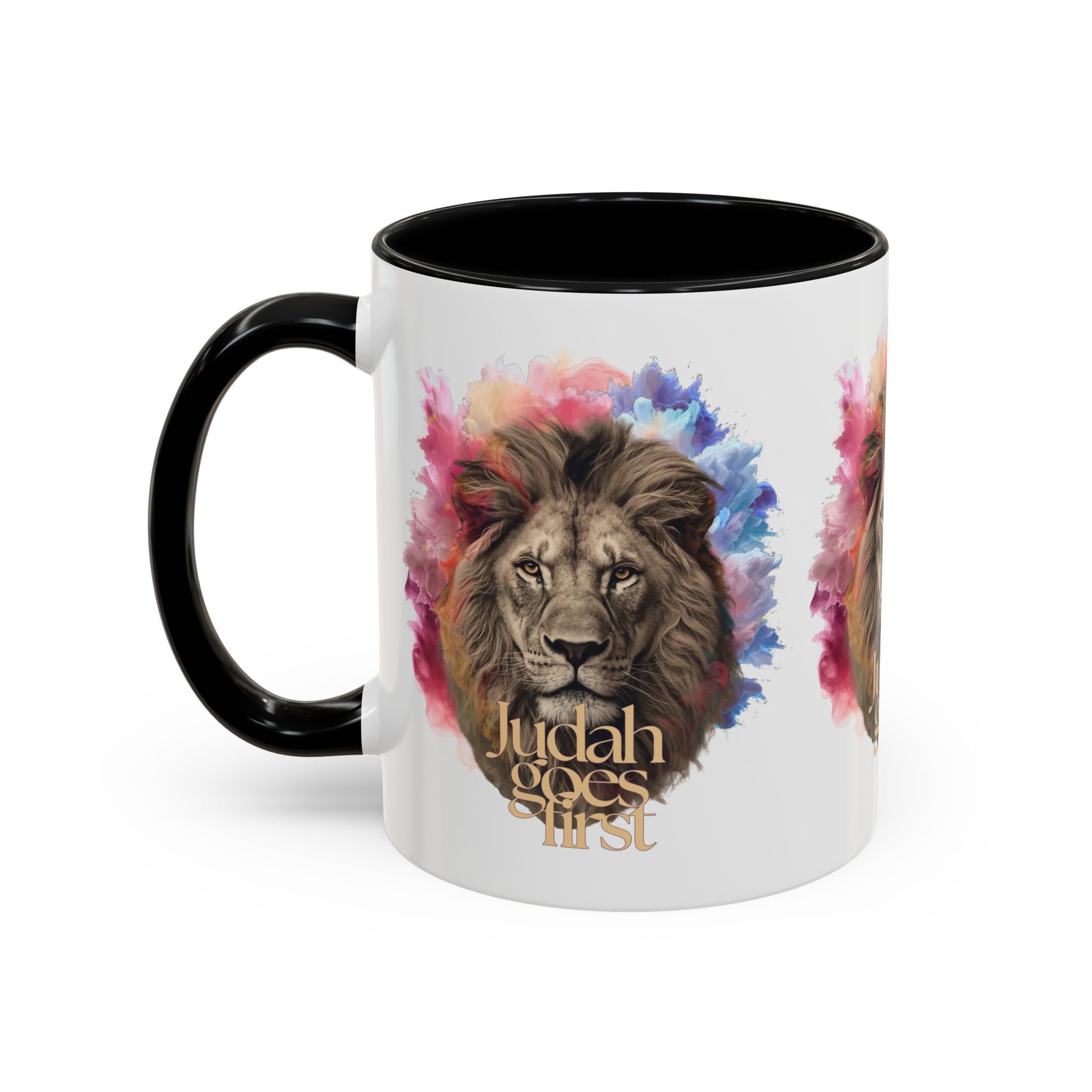 Judah Goes First Lion Coffee Mug — Colorful Christian Faith Accent Mug (11/15 oz)
