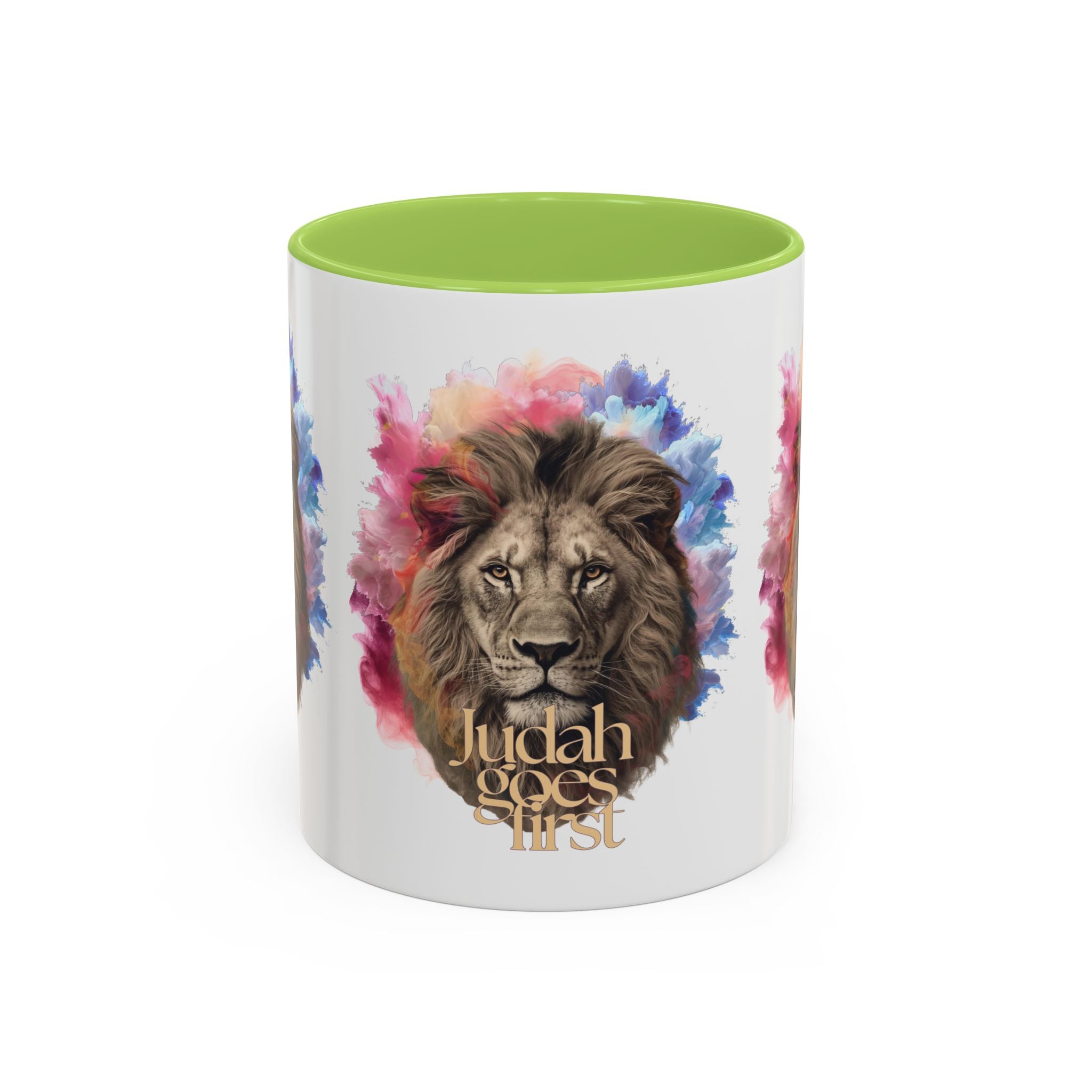 Judah Goes First Lion Coffee Mug — Colorful Christian Faith Accent Mug (11/15 oz)