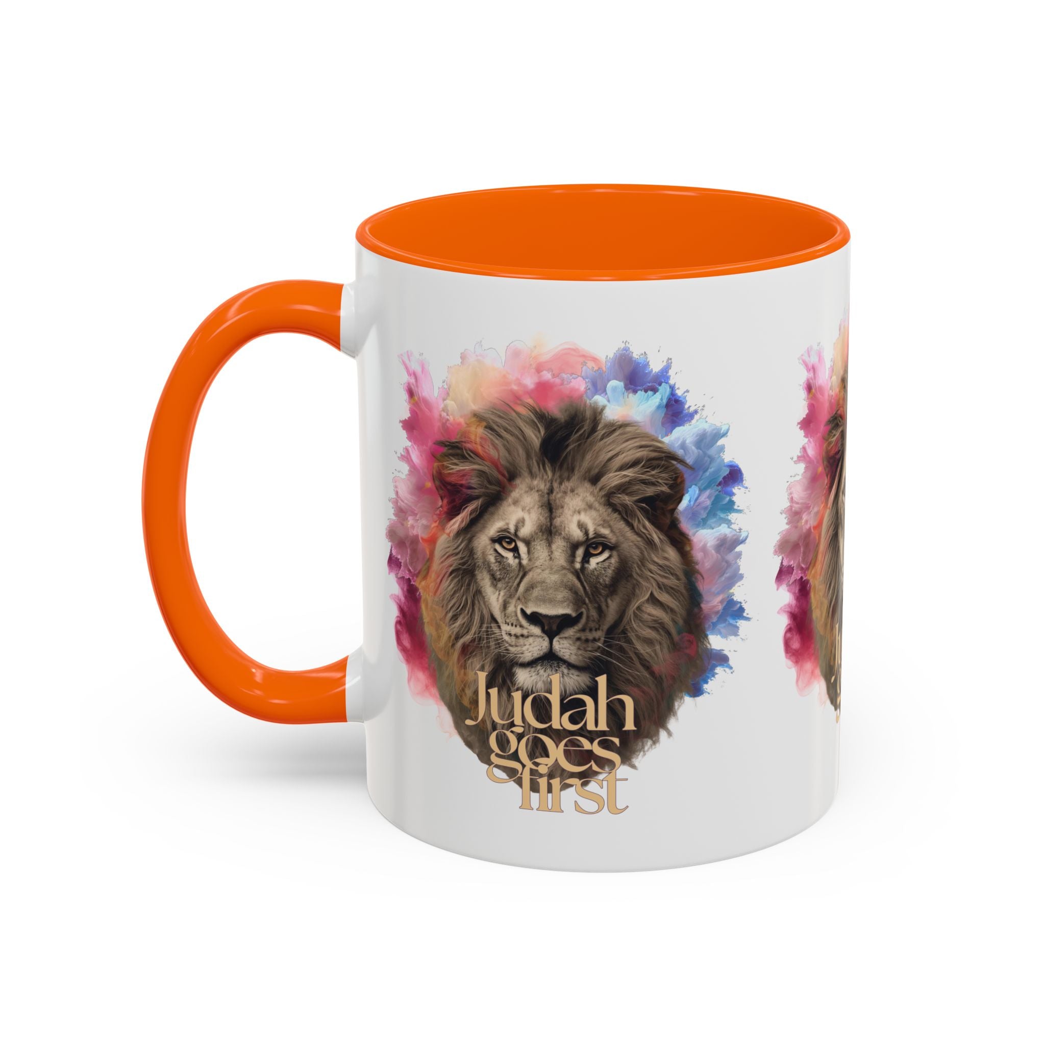 Judah Goes First Lion Coffee Mug — Colorful Christian Faith Accent Mug (11/15 oz)